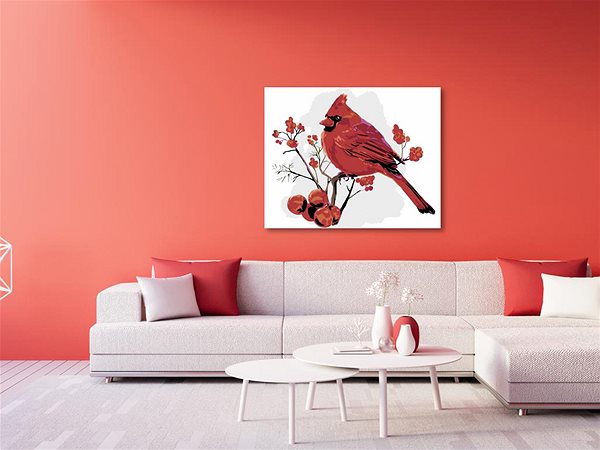 Maľovanie podľa čísel Maľovanie podľa čísel - Červený vták v jarabinách, 50 x 40 cm, bez rámu a napnutého plátna ...