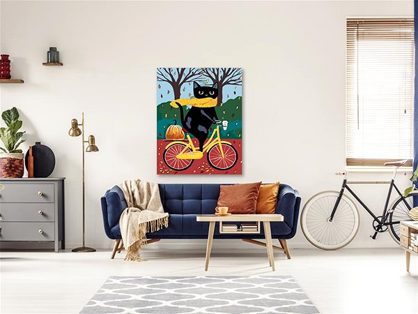 Maľovanie podľa čísel Maľovanie podľa čísel - Čierna mačka a žltý bicykel, 40 x 50 cm, bez rámu a napnutého plátna ...