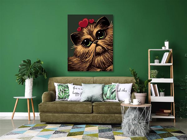 Maľovanie podľa čísel Maľovanie podľa čísel – Mačka s tromi srdiečkami, 80 × 100 cm, napnuté plátno na rám ...