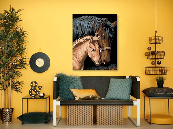 Maľovanie podľa čísel Maľovanie podľa čísel – Hnedá kobyla so žriebäťom, 80 × 100 cm, plátno napnuté na ráme ...
