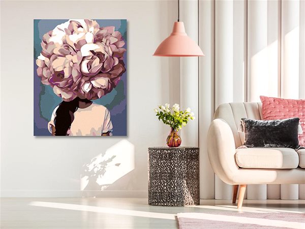 Maľovanie podľa čísel Maľovanie podľa čísel – Žena s hlavou v kvetine – ružová, 80 × 100 cm, plátno napnuté na ráme ...