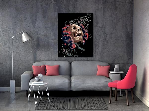 Maľovanie podľa čísel Maľovanie podľa čísel – Lebka ovinutá ružami, 40 × 50 cm, napnuté plátno na ráme ...