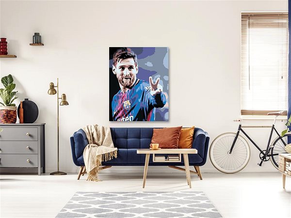 Maľovanie podľa čísel Maľovanie podľa čísel – Messi v drese, 40 × 50 cm, napnuté plátno na rám ...