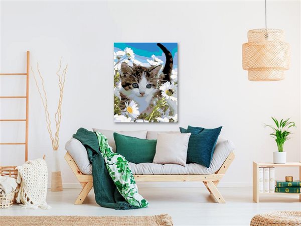 Maľovanie podľa čísel Maľovanie podľa čísel – Mačiatko v margarétach, 40 × 50 cm, napnuté plátno na rám ...