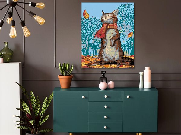 Maľovanie podľa čísel Maľovanie podľa čísel – Mačka a jesenné počasie, 40 × 50 cm, napnuté plátno na rám ...