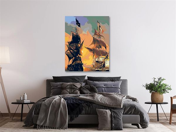 Maľovanie podľa čísel Maľovanie podľa čísel – Lode na mori a západ slnka, 40 × 50 cm, napnuté plátno na rám ...