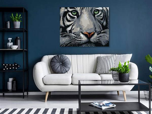 Maľovanie podľa čísel Maľovanie podľa čísel – Hlava bieleho tigra, 50 × 40 cm, bez rámu a bez napnutia plátna ...