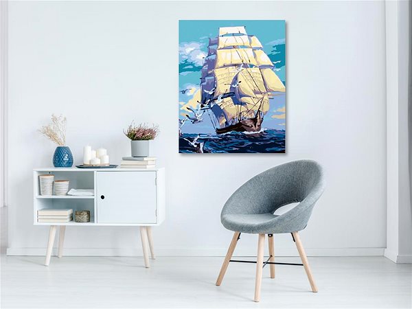 Maľovanie podľa čísel Maľovanie podľa čísel – Koráb a čajky na mori, 40 × 50 cm, napnuté plátno na rám ...