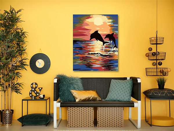 Maľovanie podľa čísel Maľovanie podľa čísel - Delfíny a západ slnka, 40 x 50 cm, napnuté plátno na ráme ...