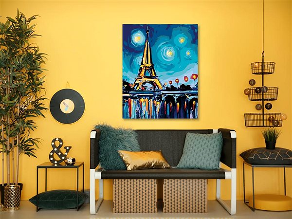 Maľovanie podľa čísel Maľovanie podľa čísel - Eiffelovka s hviezdami, 40 x 50 cm, napnuté plátno na ráme ...