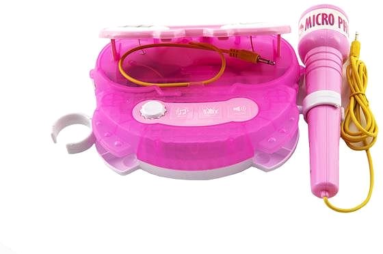 Mikrofon Játék karaoke mikrofon, rózsaszín, műanyag, elemre működő, világít, dobozban 24x21x5,5cm Oldalnézet