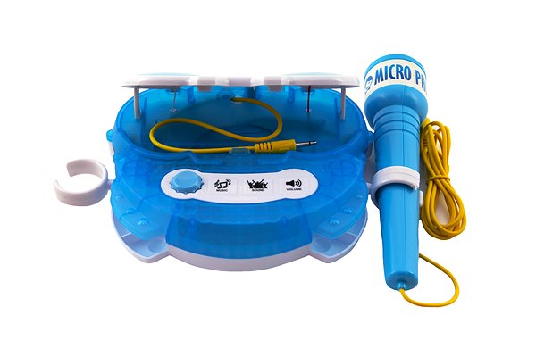 Mikrofon Játék karaoke mikrofon, kék, műanyag, elemmel működő, világító, dobozban 24x21x5,5cm Oldalnézet