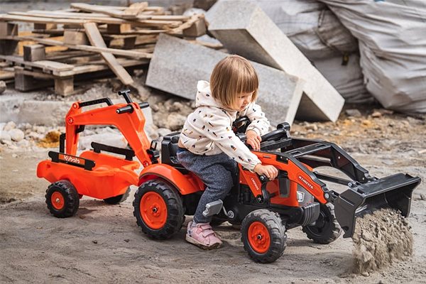 Šlapací traktor Falk traktor 2065N Kubota backhoe s předním bagrem a přívěsem s otočným bagrem ...