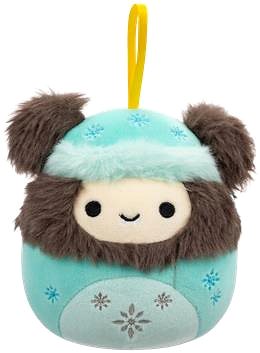 Squishmallows Christmas Ornament Rilo the Yeti in Winter Jumpsuit Plush Toy.