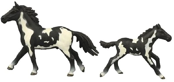 Figures Rappa Set of 2 Black and White Horses with Fence Lateral view