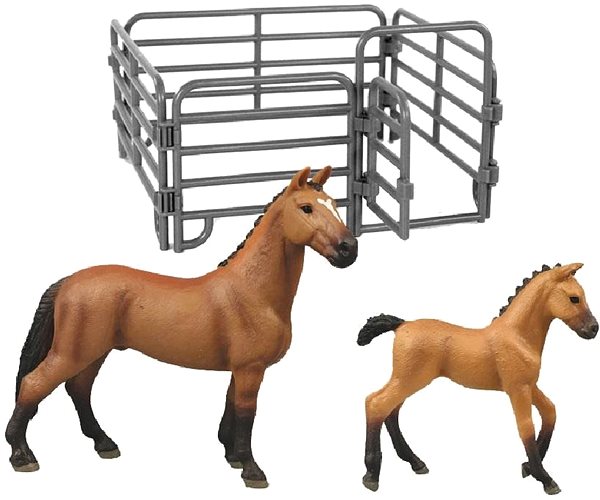 Figures Rappa Set of 2 Brown Horses with White Spot with Fence Package content