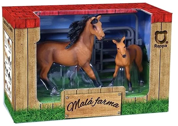 Figures Rappa Set of 2 Dark Brown Horses with Black Mane with Fence Screen