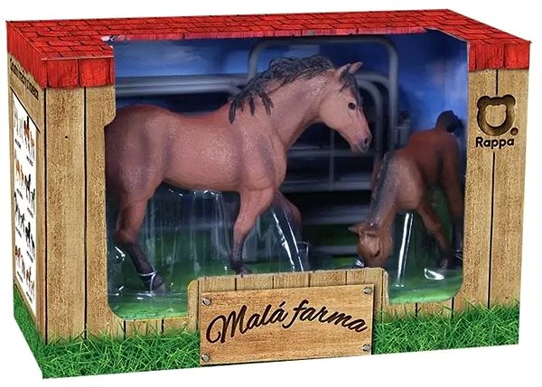 Figures Rappa Set of 2 Pcs of Light Brown Horses with Black Mane with Fence Screen