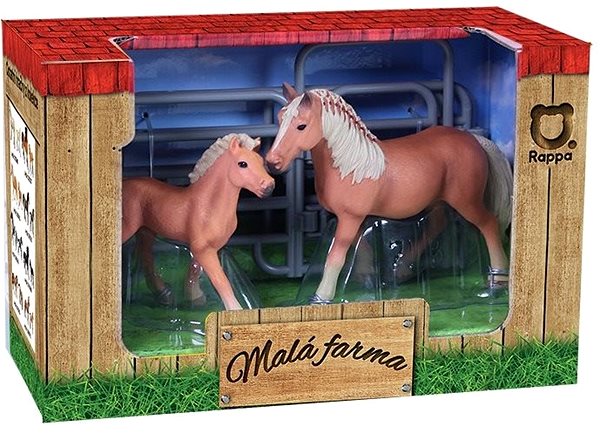 Figures Rappa Set of 2 Brown Horses with Light Mane with Fence Screen