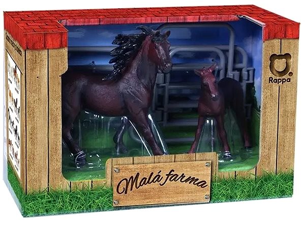 Figuren Rappa Set mit 2 braunen Pferden mit schwarzer Mähne mit Zaun Screen