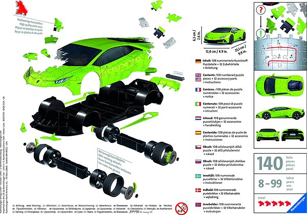 3D puzzle Ravensburger 3D puzzle 112999 Lamborghini Huracán Evo zelené 108 dielikov Obal/škatuľka