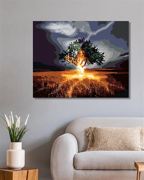 Diamantové malování Diamondi - KDYŽ DO STROMU UDEŘÍ BLESK, 40x50 cm, vypnuté plátno na rám ...