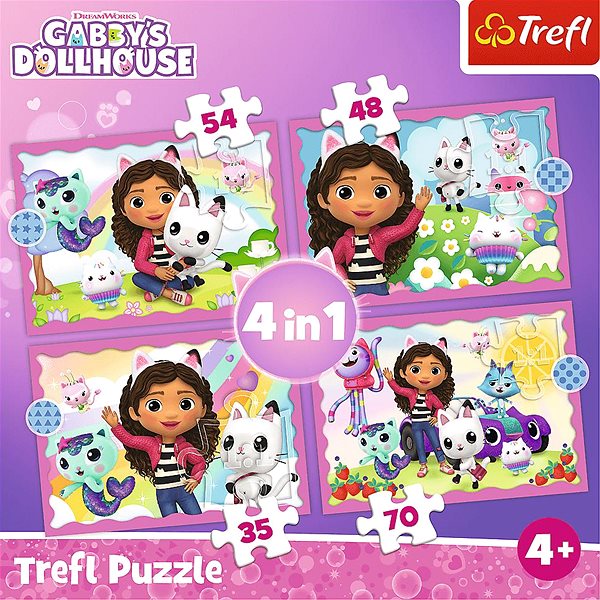 TREFL Gabby's Dollhouse puzzle 4-in-1 (35, 48, 54, 70 pieces) .