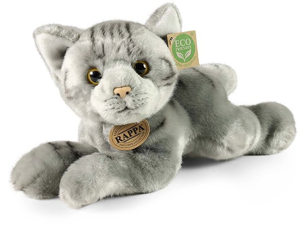 RAPPA plush cat gray lying 30 cm, Eco-Friendly .