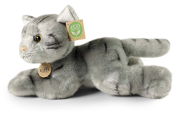 RAPPA plush cat gray lying 30 cm, Eco-Friendly .