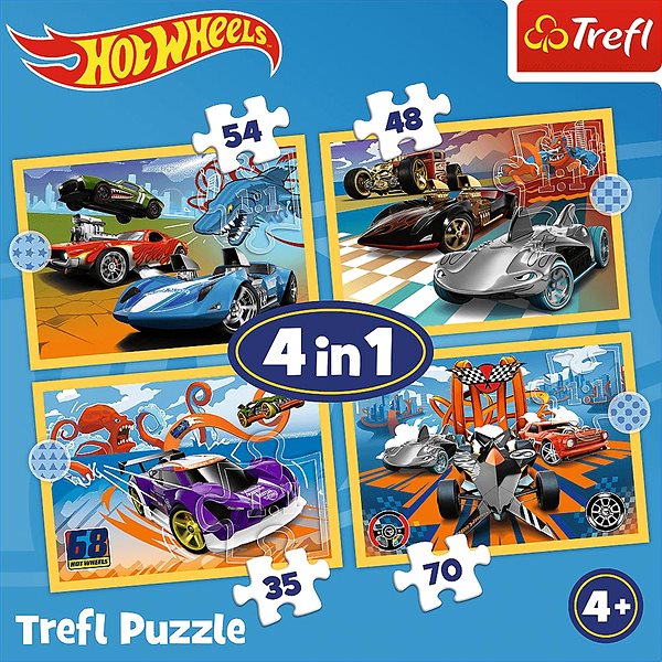 Puzzle Trefl Puzzle Autíčka Hot Wheels 4 v 1 (35, 48, 54, 70 dílků) ...