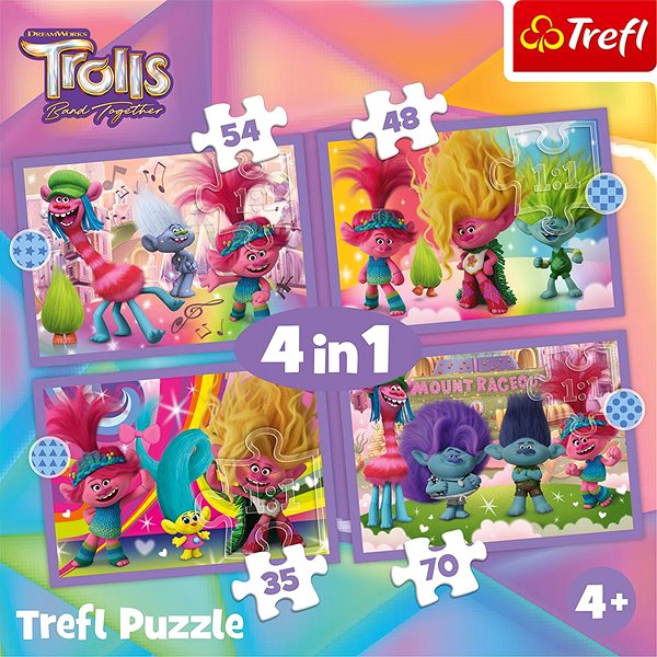 Puzzle Trefl Puzzle Trollovia 3: Farebné dobrodružstvo 4 v 1 (35, 48, 54, 70 dielikov) ...