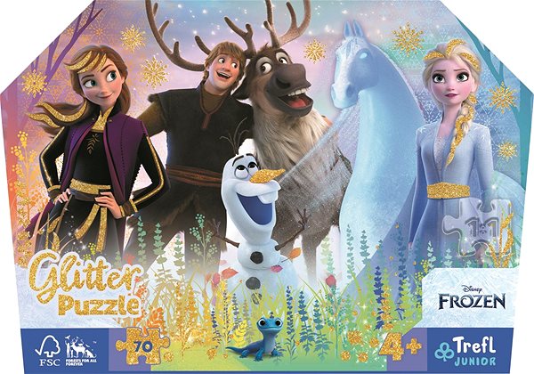 Puzzle Trefl Trblietavé Glitter puzzle v kufríku Disney Frozen: Kúzelné priateľstvo 70 dielikov ...