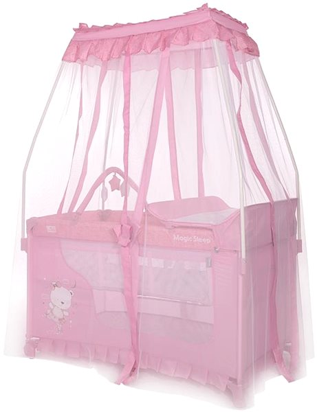 Cestovní postýlka Cestovní postýlka a ohradka 2v1 Lorelli Magic sleep + baldachýn mellow rose ballerina bear ...