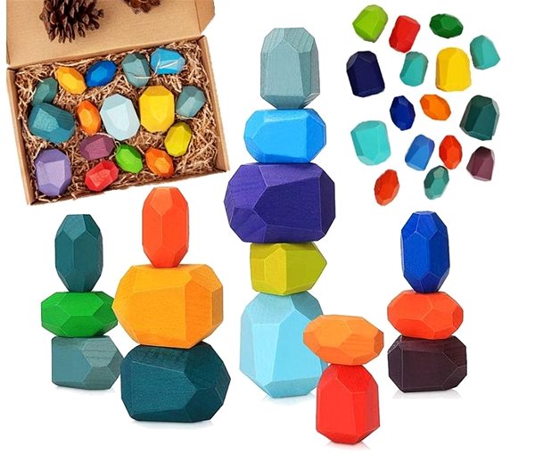 Wooden blocks Tulimi Wooden colourful tower, Stones - 16pcs .
