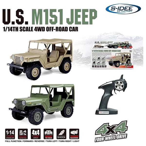 RC auto S-Idee Americký jeep M151 zelený Vlastnosti/technologie