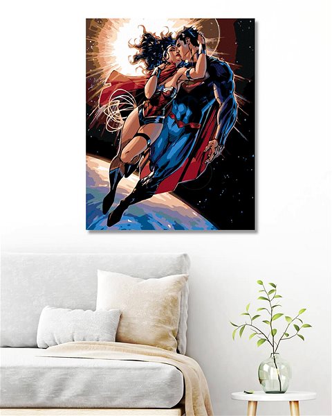 Maľovanie podľa čísel Zuty – Wonder Woman a superman letí, 40×50 cm, bez rámu a bez vypnutia plátna ...