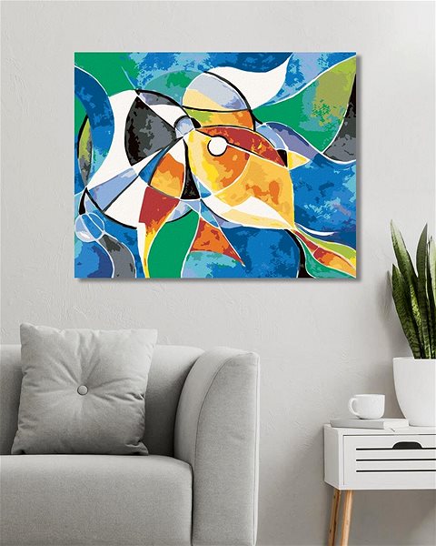 Maľovanie podľa čísel Abstraktná kruhová ryba, 80 × 100 cm, vypnuté plátno na rám ...