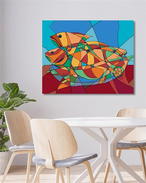 Maľovanie podľa čísel Abstraktné kubické ryby, 80 × 100 cm, bez rámu a bez vypnutia plátna ...