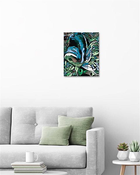 Malování podle čísel Abstraktní ryba zelená, 40×50 cm, bez rámu a bez vypnutí plátna ...