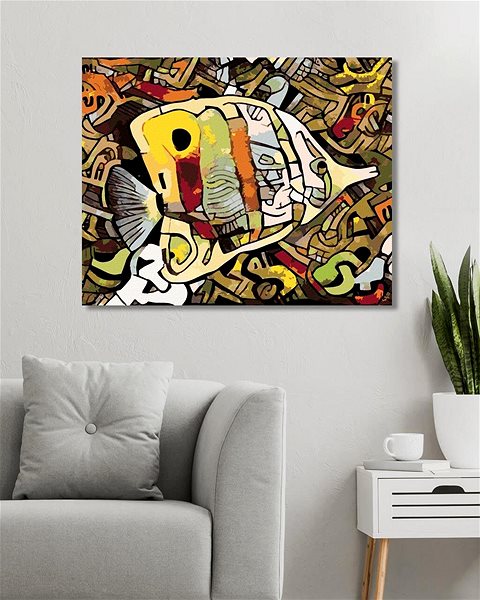 Maľovanie podľa čísel Abstraktná ryba žltá, 40×50 cm, bez rámu a bez vypnutia plátna ...