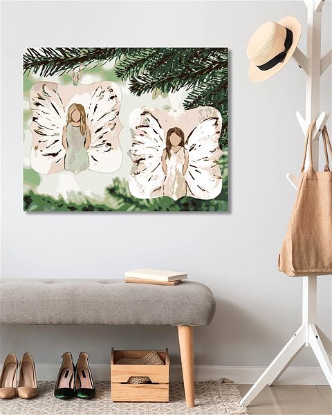 Maľovanie podľa čísel Anjeli na stromčeku (Haley Bush), 80 × 100 cm, vypnuté plátno na rám ...