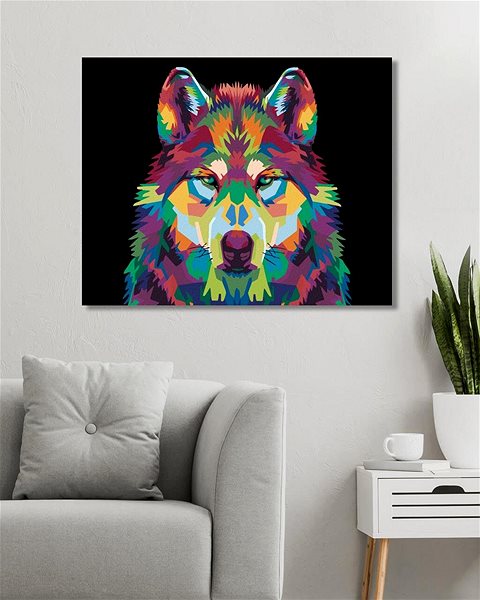 Malování podle čísel Barevná hlava vlka, 80×100 cm, bez rámu a bez vypnutí plátna ...
