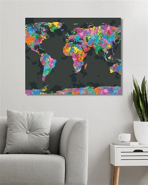 Maľovanie podľa čísel Farebná mapa sveta, 80 × 100 cm, plátno napnuté na rám ...