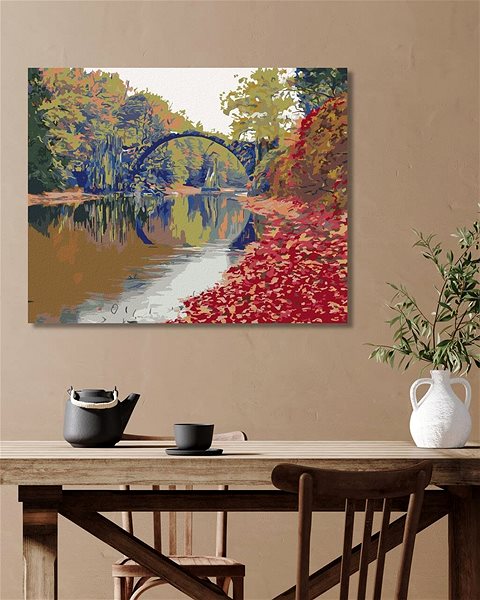 Maľovanie podľa čísel Farebná jesenná scéna mosta, 40 × 50 cm, vypnuté plátno na rám ...