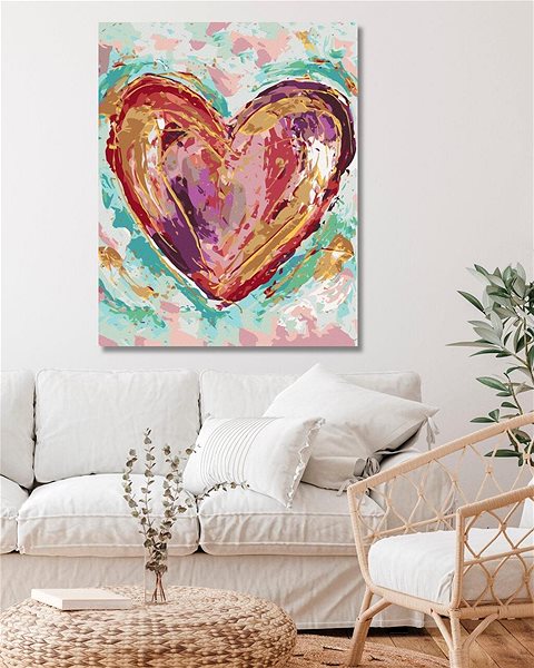 Maľovanie podľa čísel Farebné srdce na zelenom pozadí II (Haley Bush), 40 × 50 cm, vypnuté plátno na rám ...