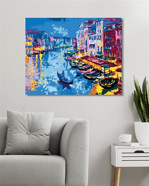Maľovanie podľa čísel Benátky s gondolami v impresionizme, 80 × 100 cm, vypnuté plátno na rám ...