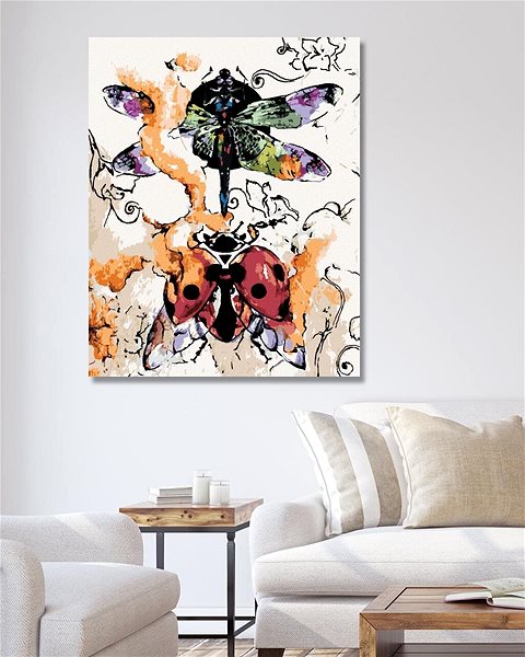 Maľovanie podľa čísel Lienka s vážkou, 80 × 100 cm, vypnuté plátno na rám ...