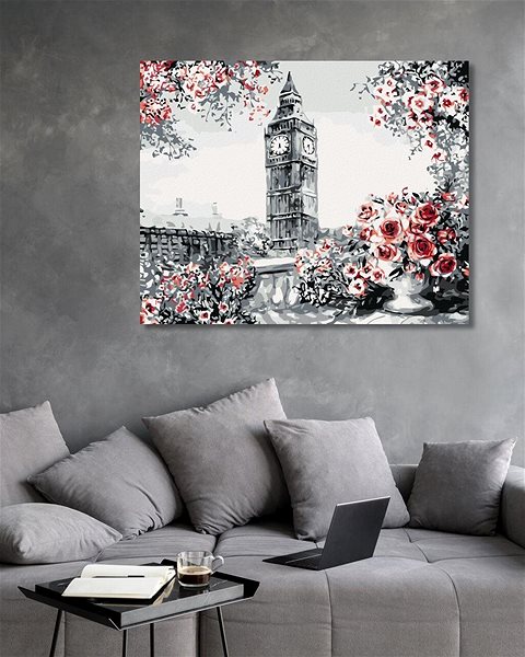 Maľovanie podľa čísel Big Ben obklopený ružami, 80 × 100 cm, bez rámu a bez napnutia plátna ...