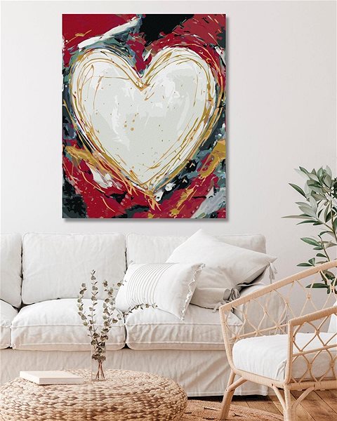 Maľovanie podľa čísel Biele srdce na farebnom pozadí II (Haley Bush), 80 × 100 cm, plátno napnuté na rám ...