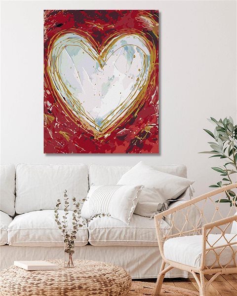 Maľovanie podľa čísel Biele srdce na červenom pozadí (Haley Bush), 40×50 cm, bez rámu a bez vypnutia plátna ...
